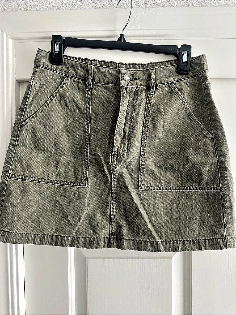H&M Olive Green Denim Mini Skirt Green Size 6